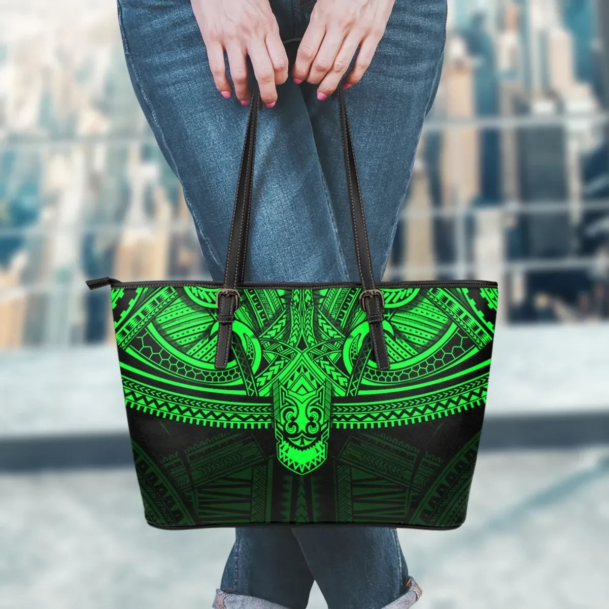 Polynesian Leather Tote Bag Green