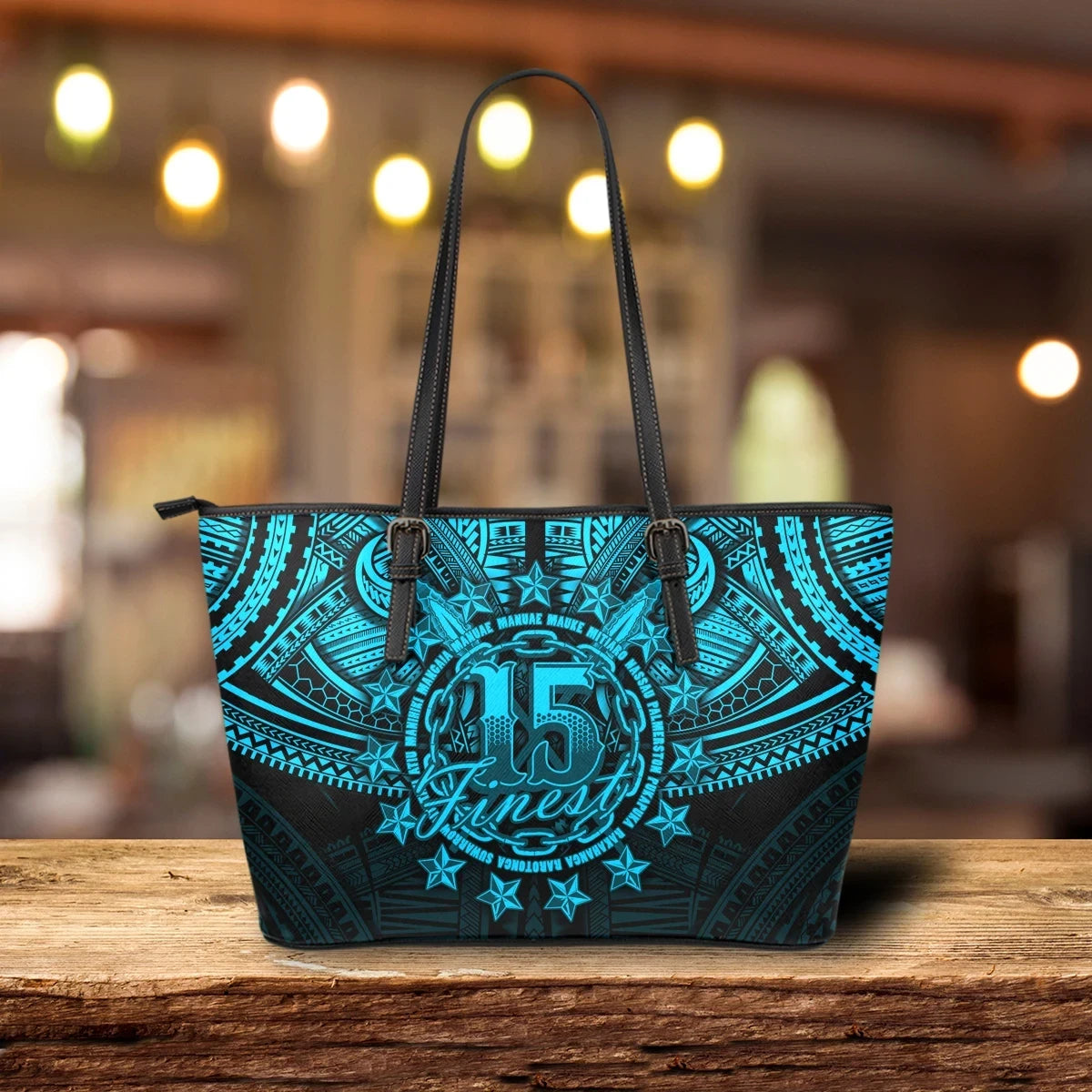 Cook Islands Polynesian Leather Tote Bag Bleu Clair