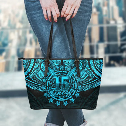 Cook Islands Polynesian Leather Tote Bag Bleu Clair