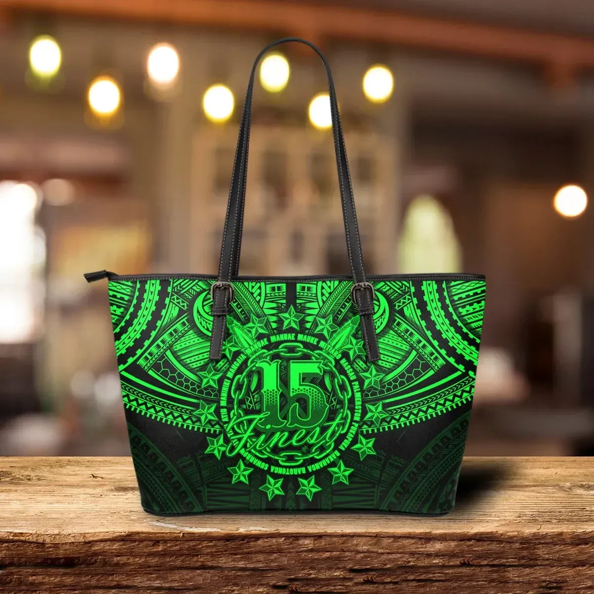 Cook Islands Polynesian Leather Tote Bag Green