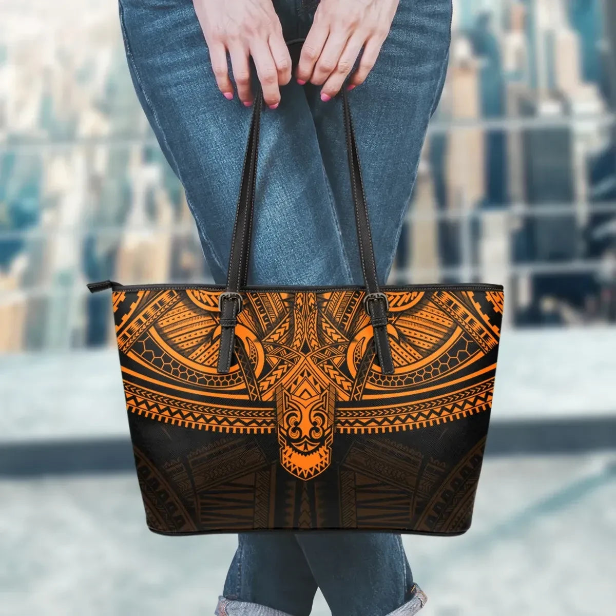 Polynesian Leather Tote Bag Orange