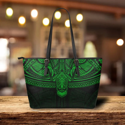 Polynesian Leather Tote Bag Dark Green