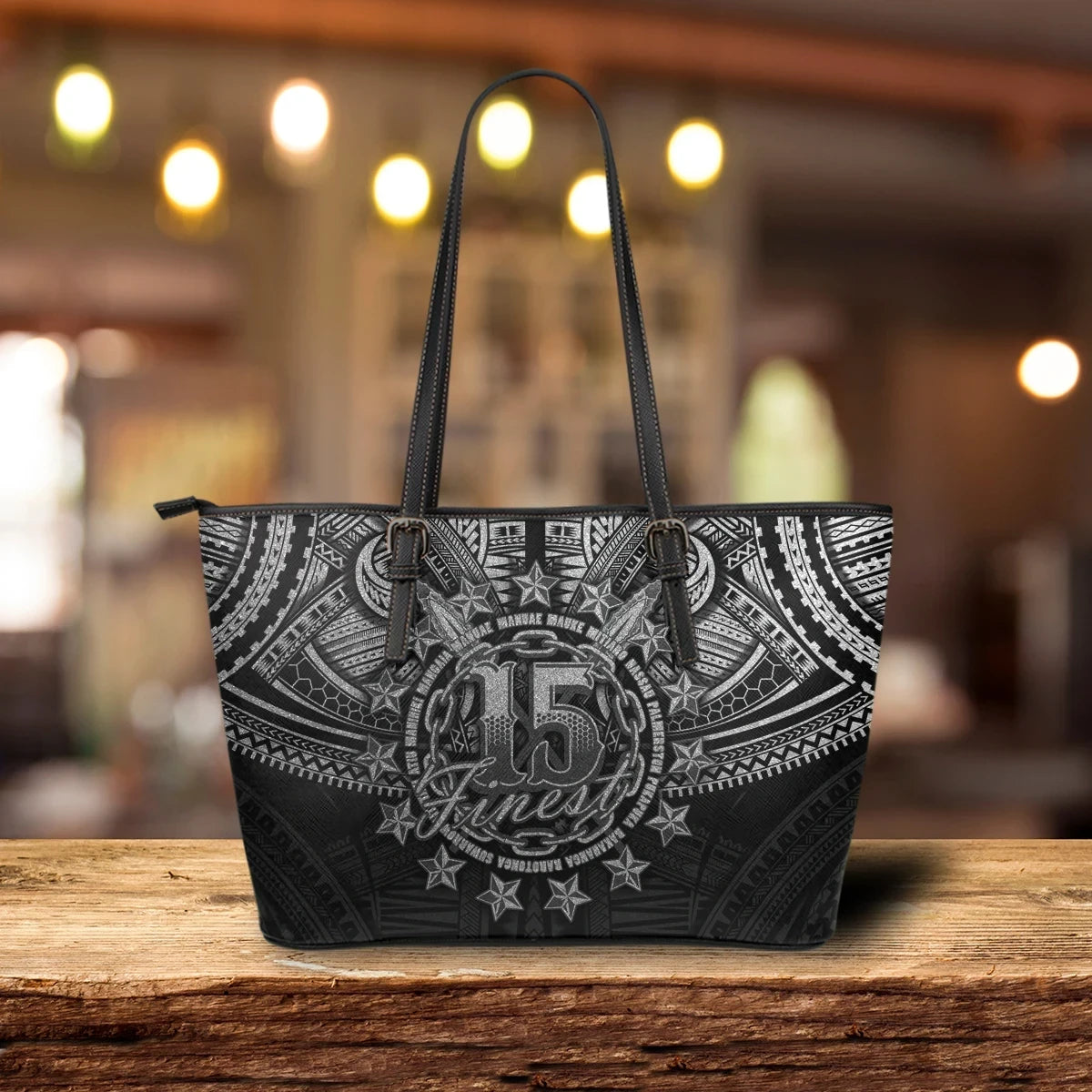 Cook Islands Polynesian Leather Tote Bag Silver
