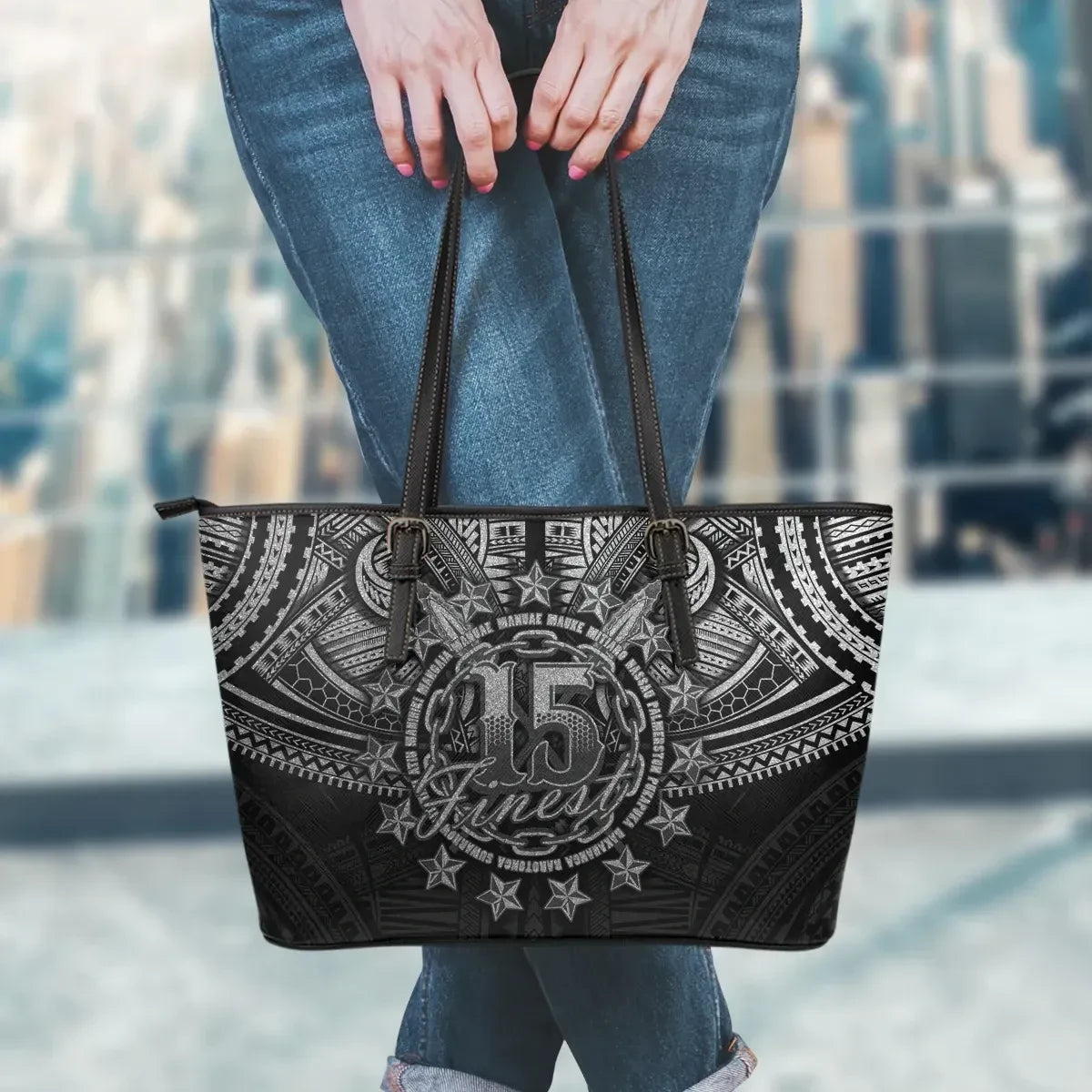 Cook Islands Polynesian Leather Tote Bag Silver