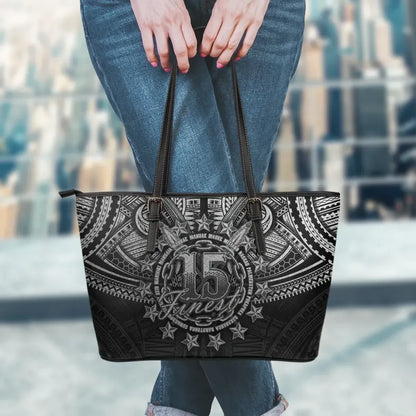 Cook Islands Polynesian Leather Tote Bag Silver