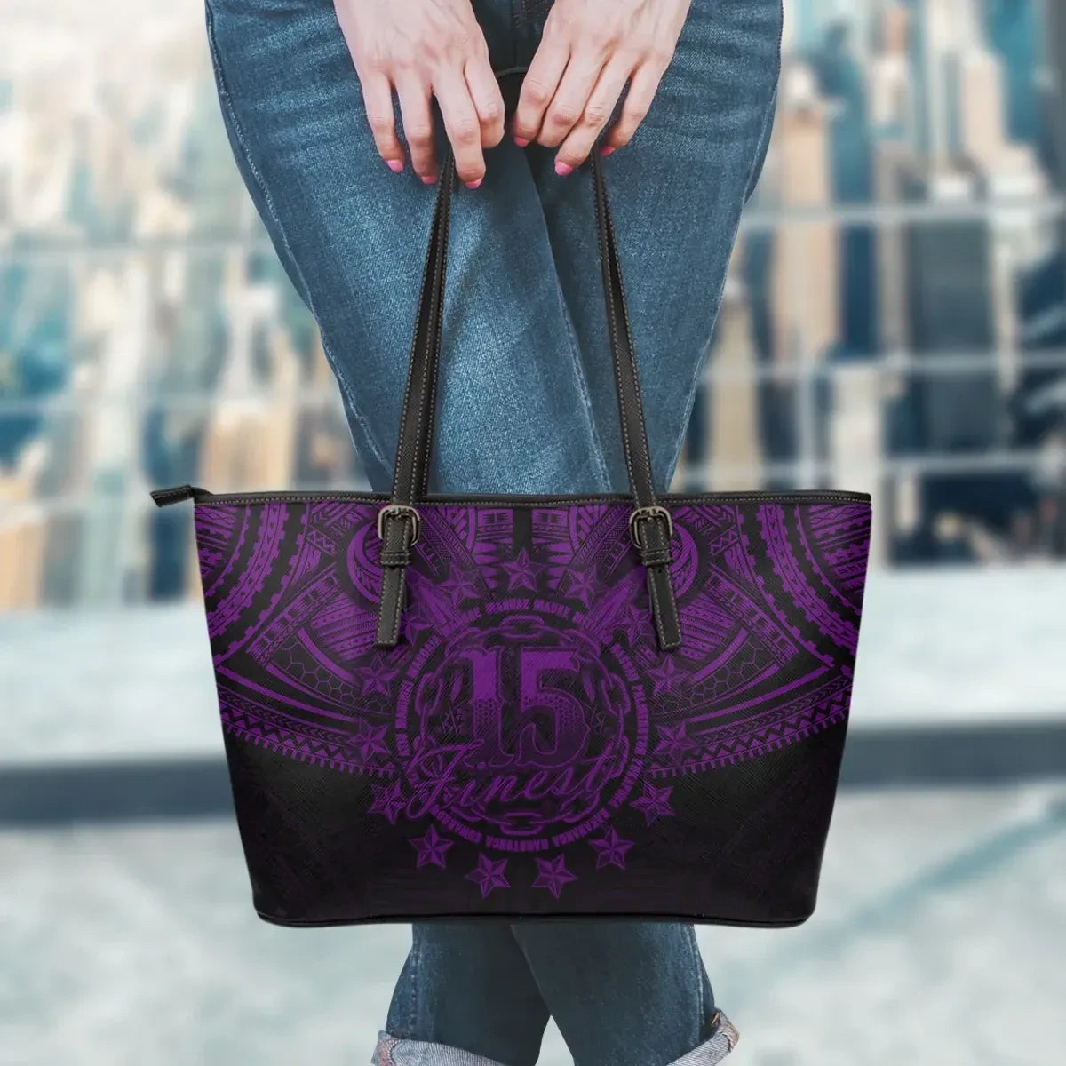 Cook Islands Polynesian Leather Tote Bag Dark Purple