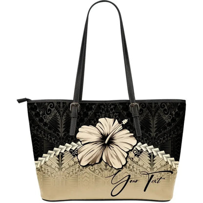 Custom Polynesian Leather Tote Bag Hibiscus Personal Signature