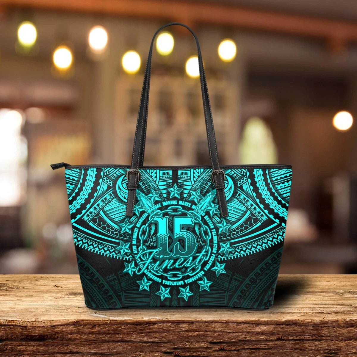 Cook Islands Polynesian Leather Tote Bag Cyan