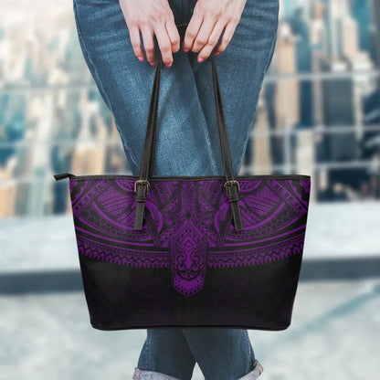 Polynesian Leather Tote Bag Dark Purple