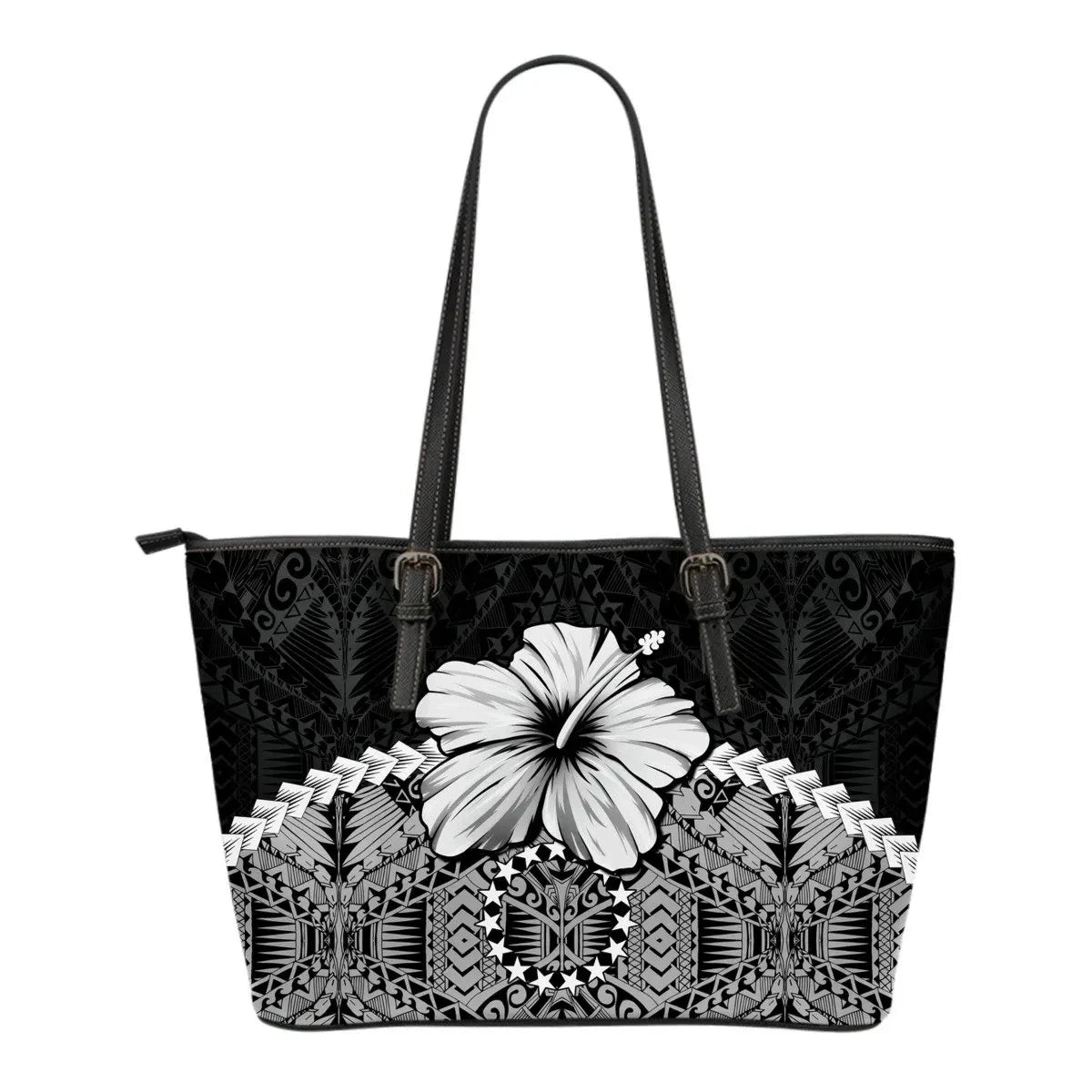 Cook Islands Leather Tote Bag Hibiscus Gray