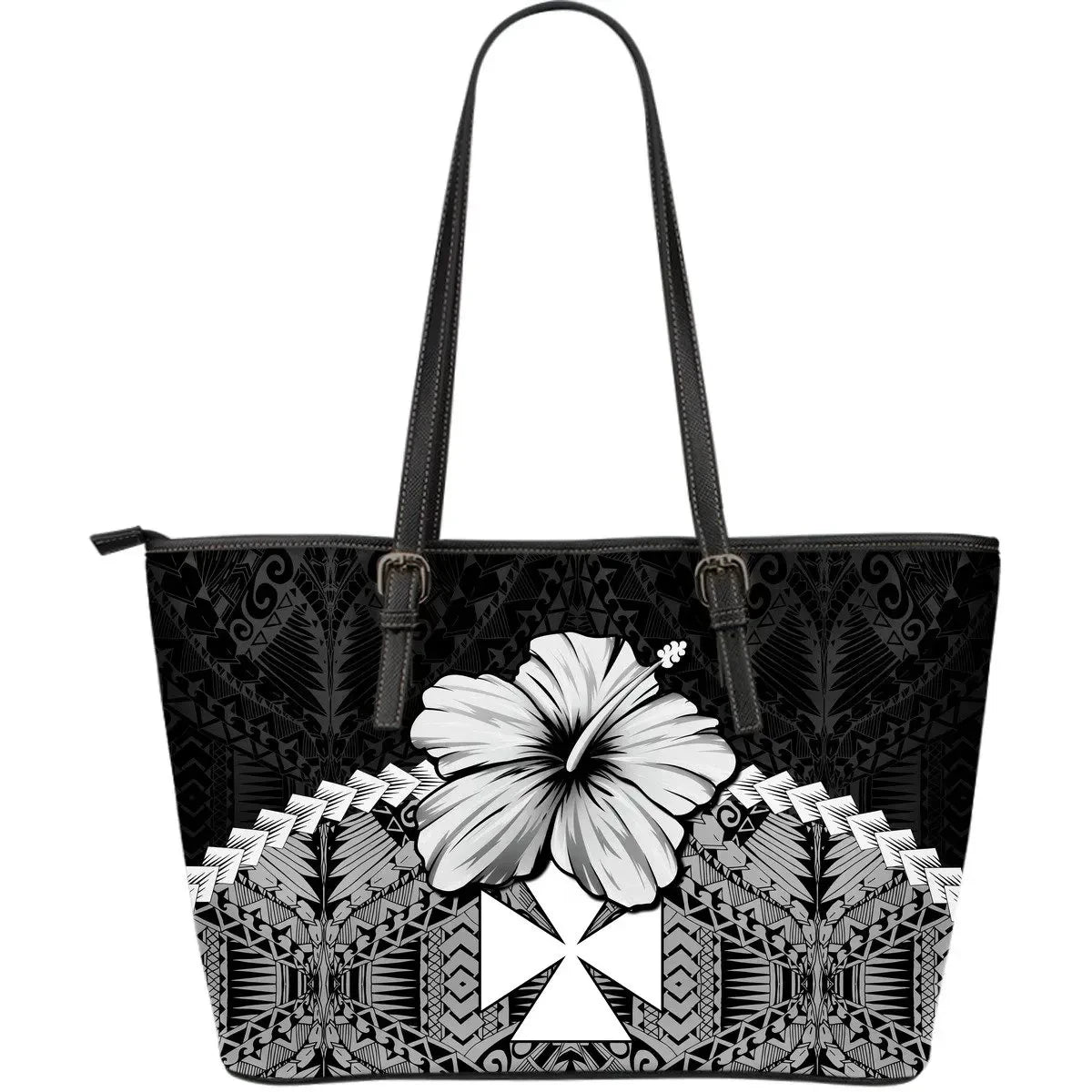 Wallis And Futuna Leather Tote Bag Hibiscus Gray