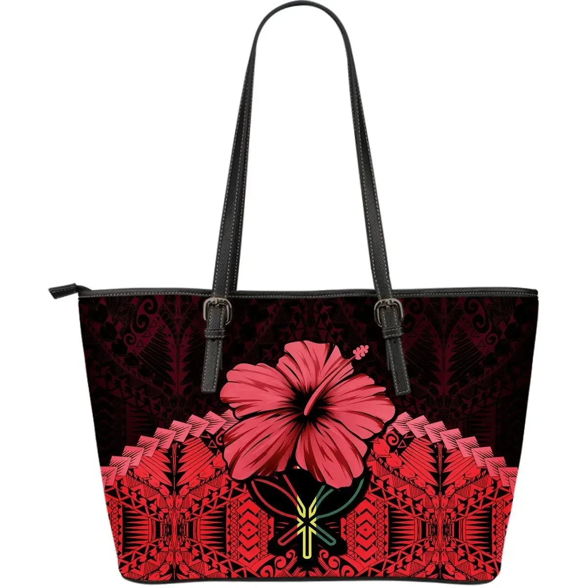 Hawaii Leather Tote Bag Hibiscus Red