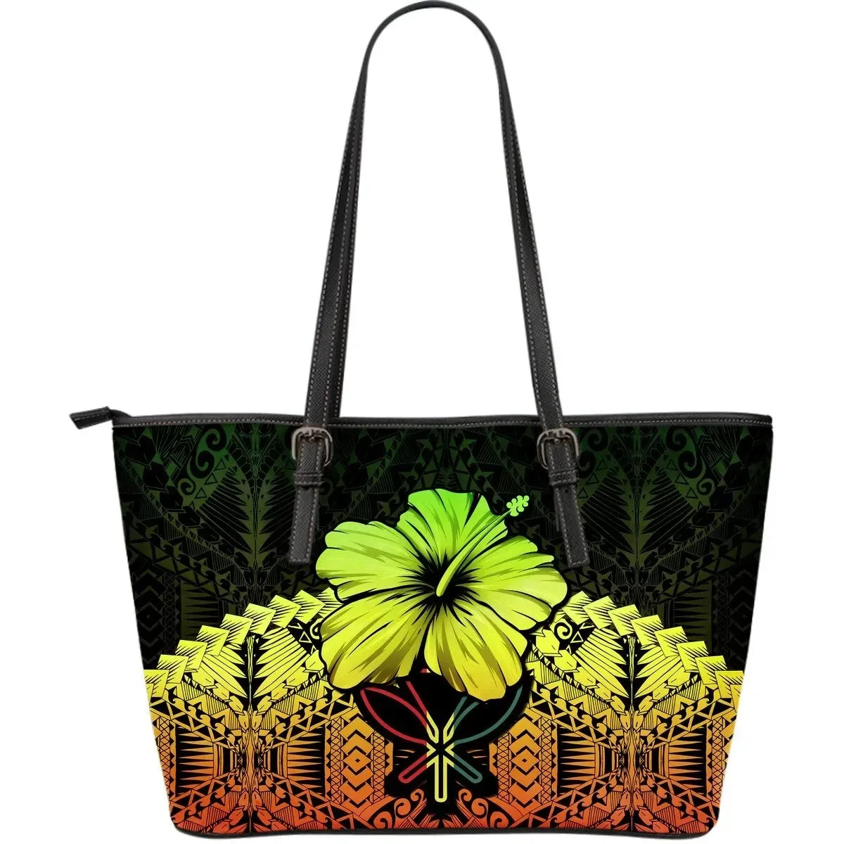 Hawaii Leather Tote Bag Hibiscus Reggae
