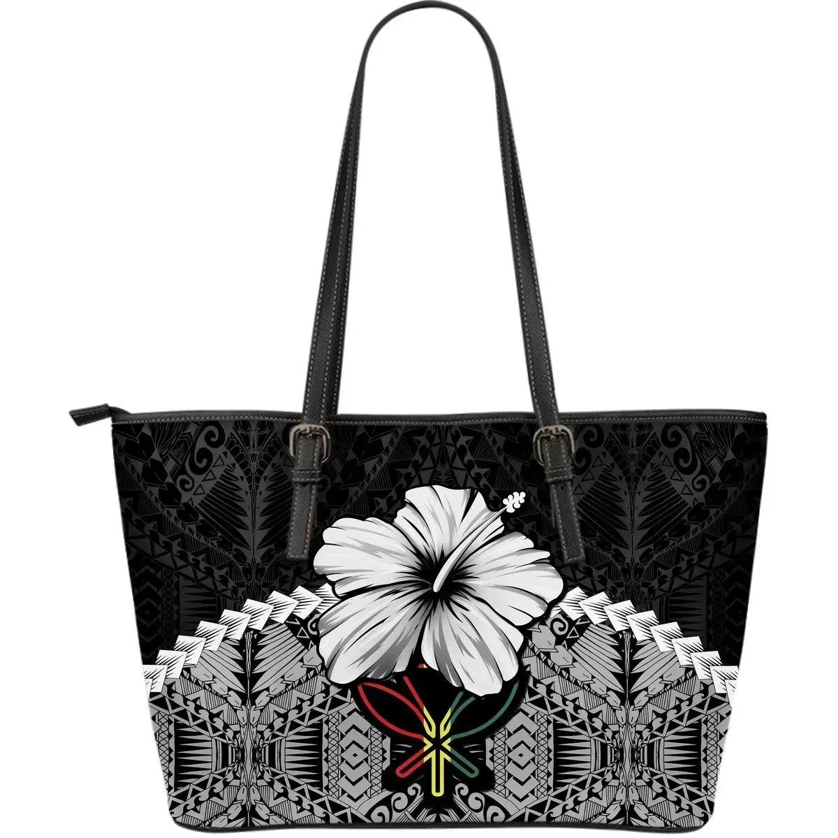 Hawaii Leather Tote Bag Hibiscus Gray