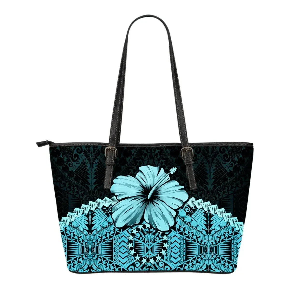 Cook Islands Leather Tote Bag Hibiscus Turquoise