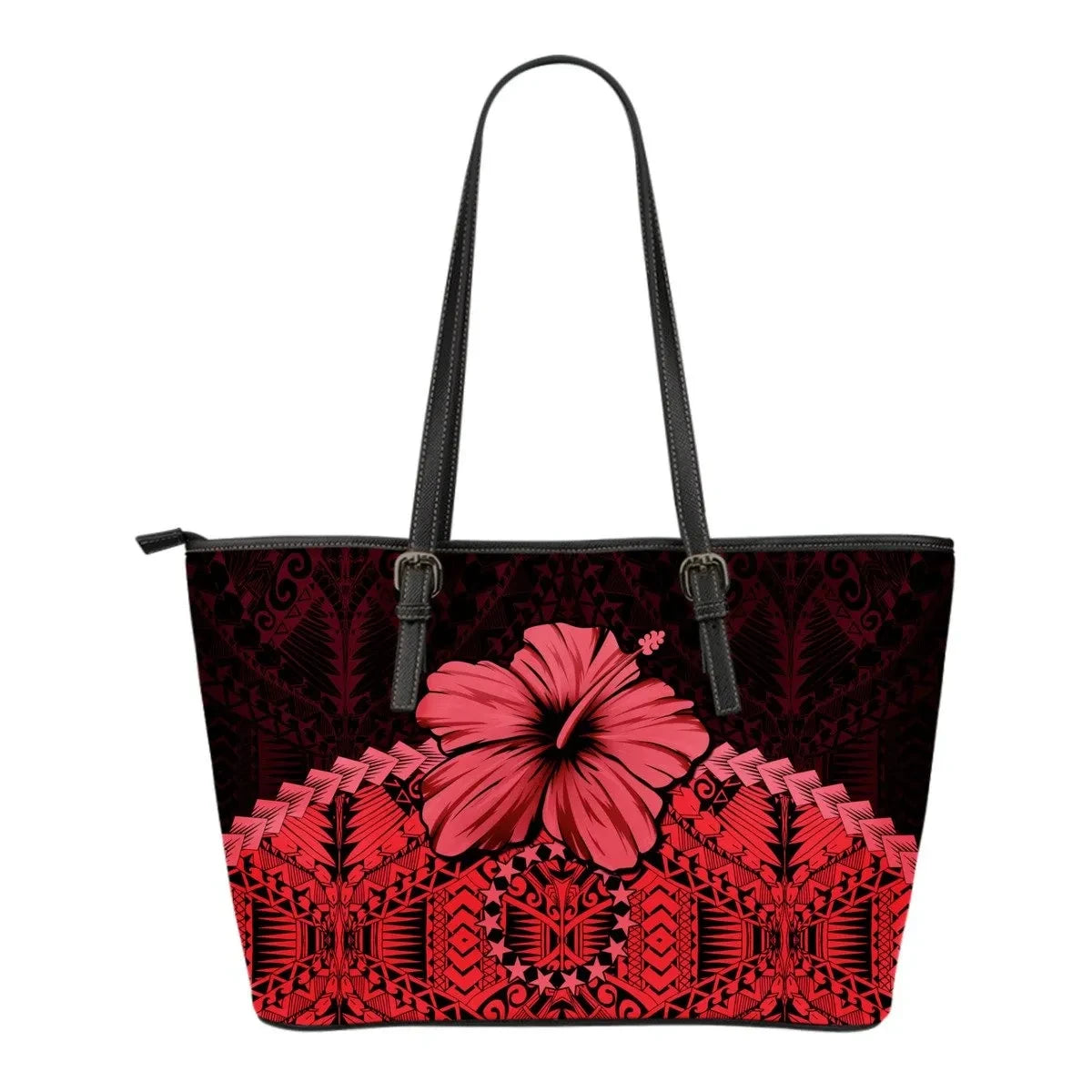 Cook Islands Leather Tote Bag Hibiscus Red
