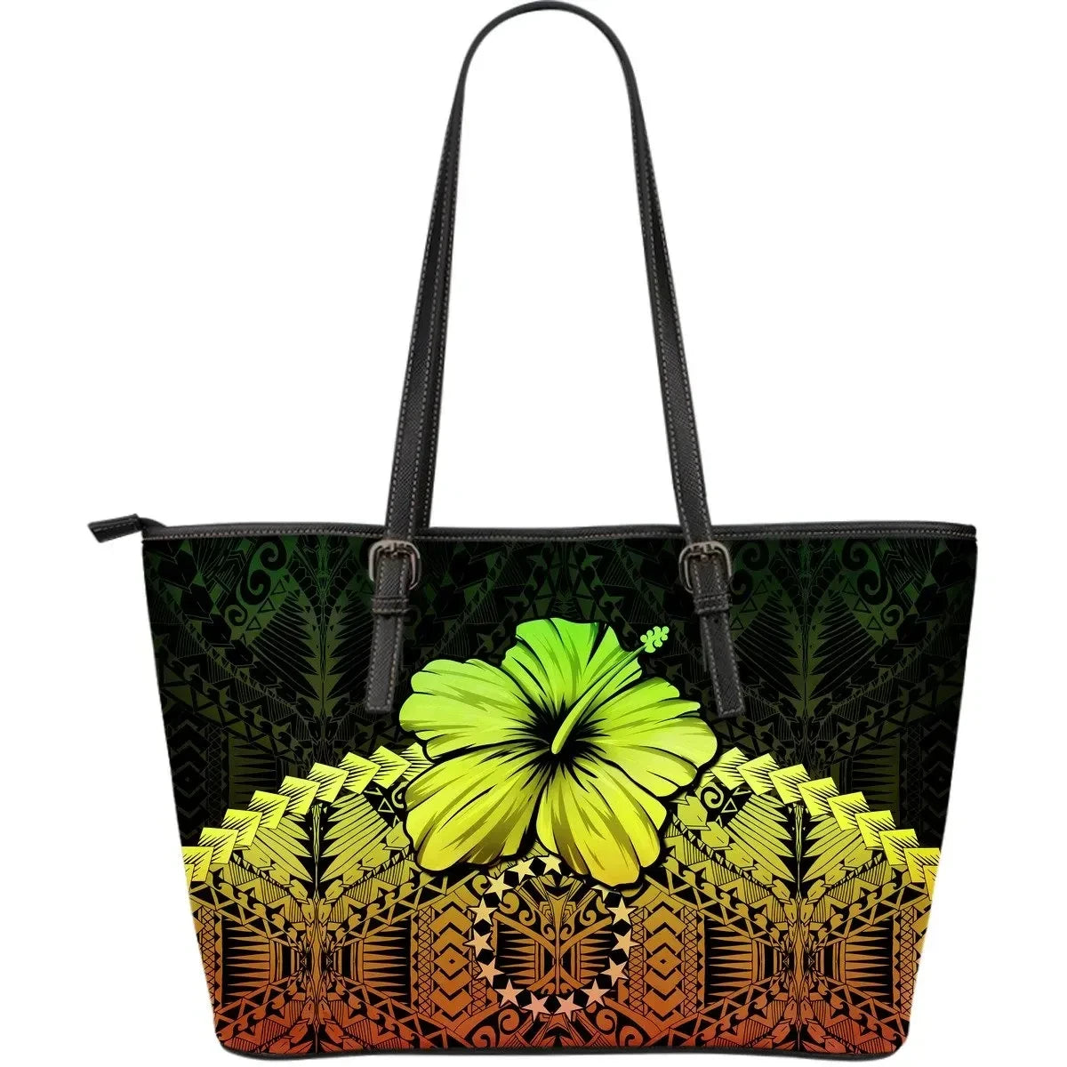 Cook Islands Leather Tote Bag Hibiscus Reggae