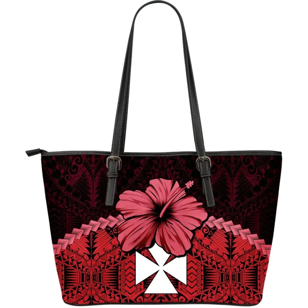 Wallis And Futuna Leather Tote Bag Hibiscus Red