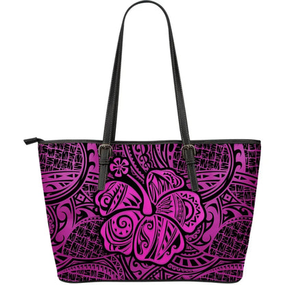 Polynesian Hibiscus Leather Tote Bag Pink