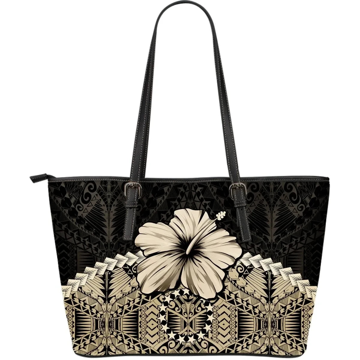 Cook Islands Leather Tote Bag Hibiscus Gold