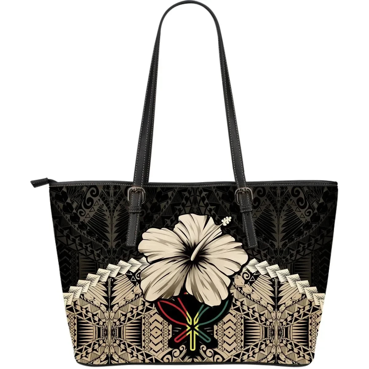 Hawaii Leather Tote Bag Hibiscus Gold