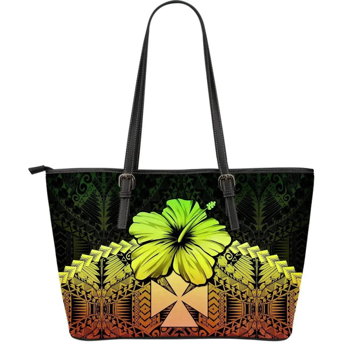 Wallis And Futuna Leather Tote Bag Hibiscus Reggae