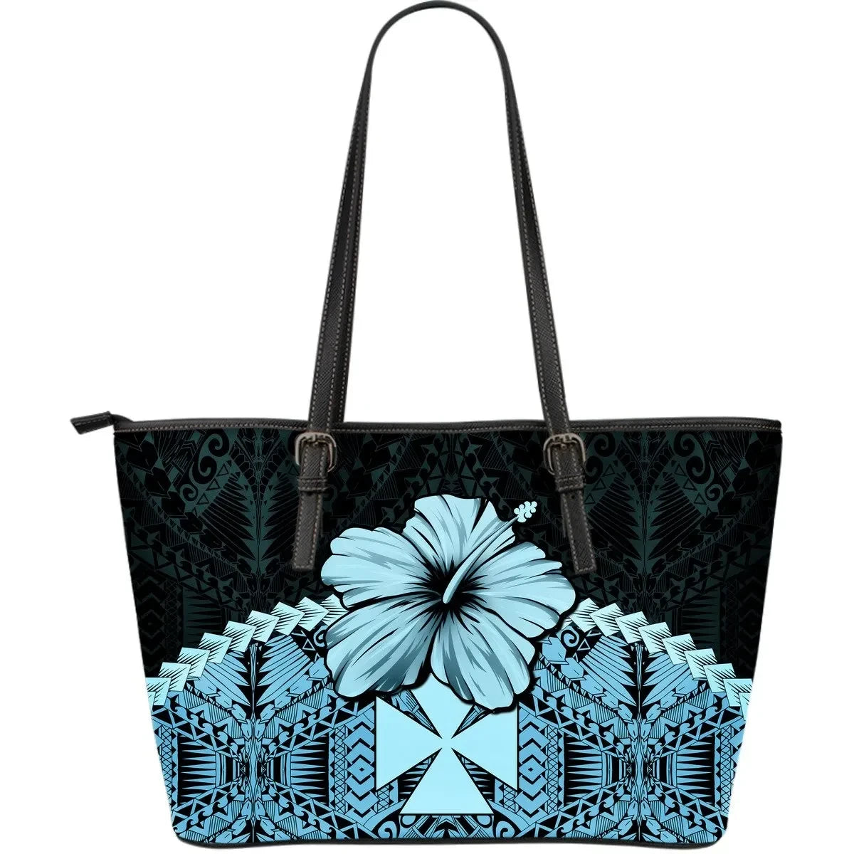 Wallis And Futuna Leather Tote Bag Hibiscus Turquoise