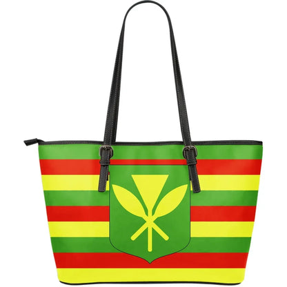 Hawaii Kanaka Maoli Flag Leather Tote Bag