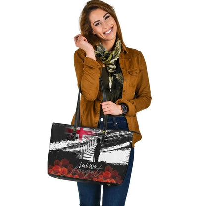 New Zealand Anzac Leather Tote Bag Remembrance Day Lest We Forget