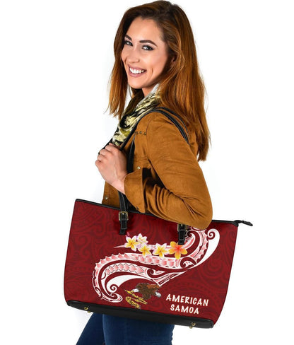 American Samoa Leather Tote Bag As Seal Polynesian Patterns Plumeria