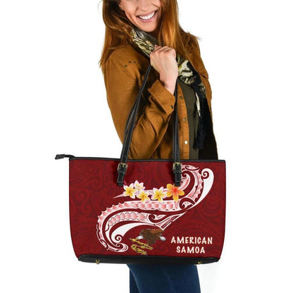 American Samoa Leather Tote Bag As Seal Polynesian Patterns Plumeria