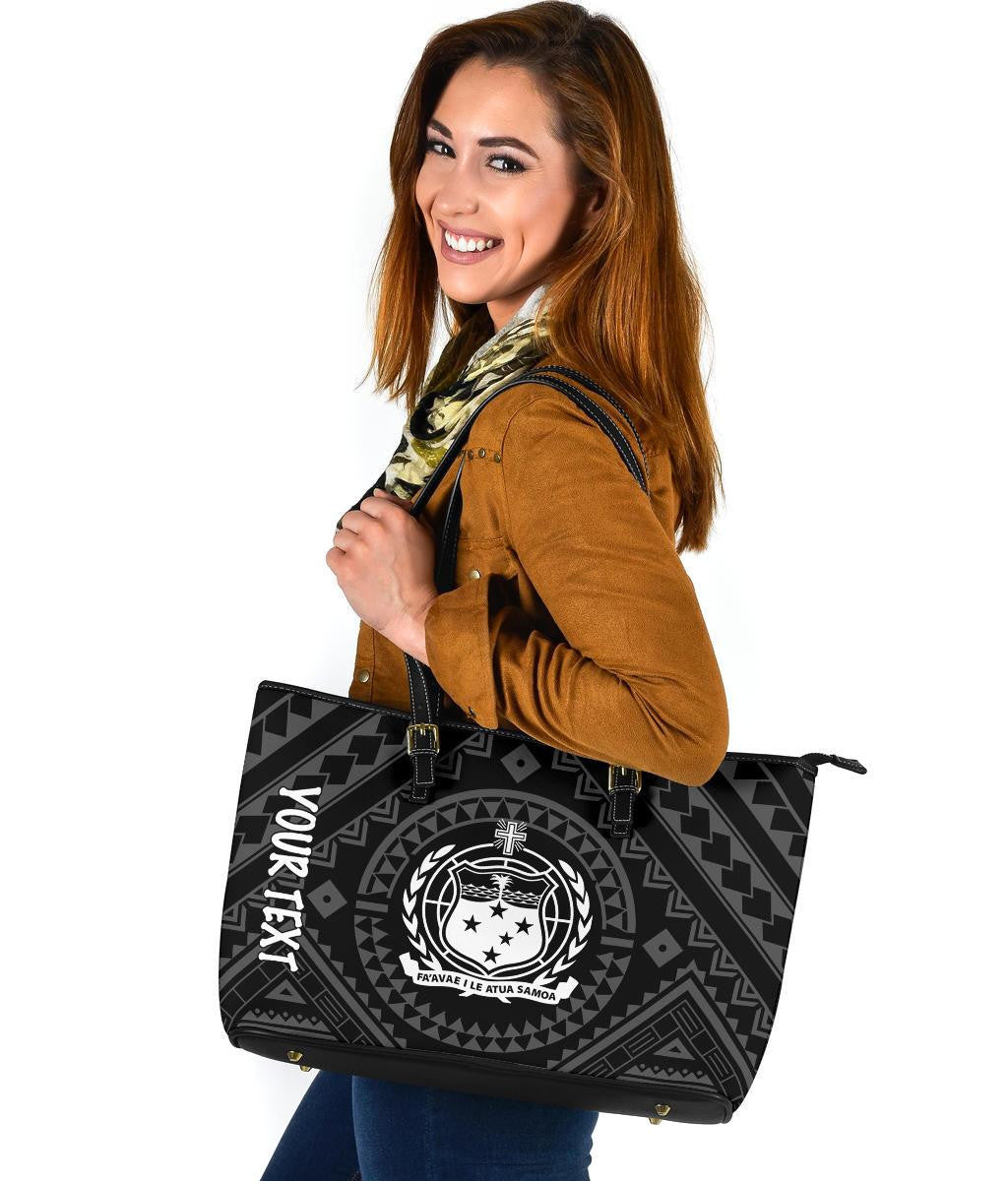 Samoa Personalised Leather Tote Bag Samoa Seal In Polynesian Tattoo Style