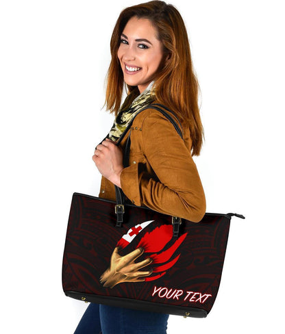 Tonga Personalised Leather Tote Bag Tonga In Me Red