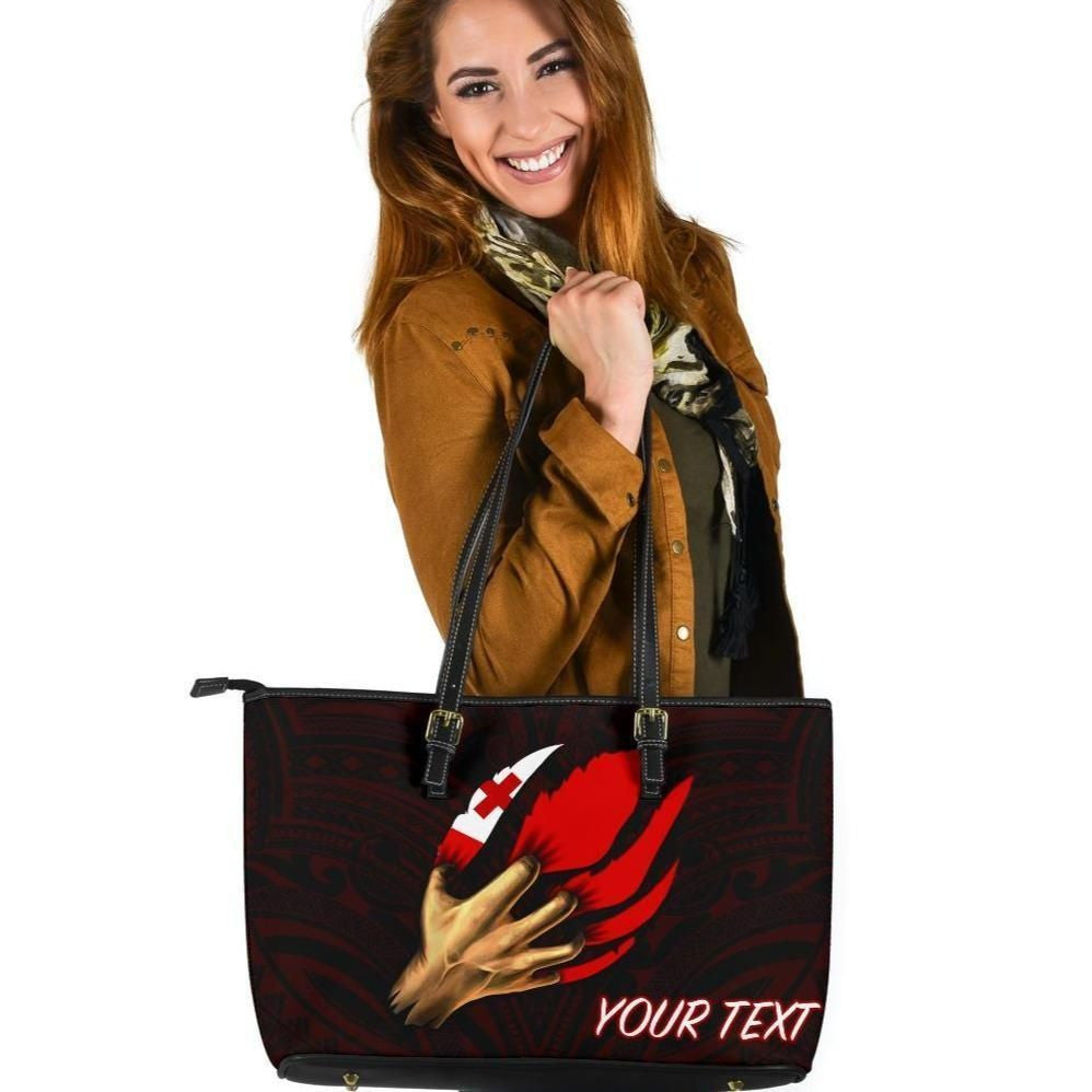 Tonga Personalised Leather Tote Bag Tonga In Me Red