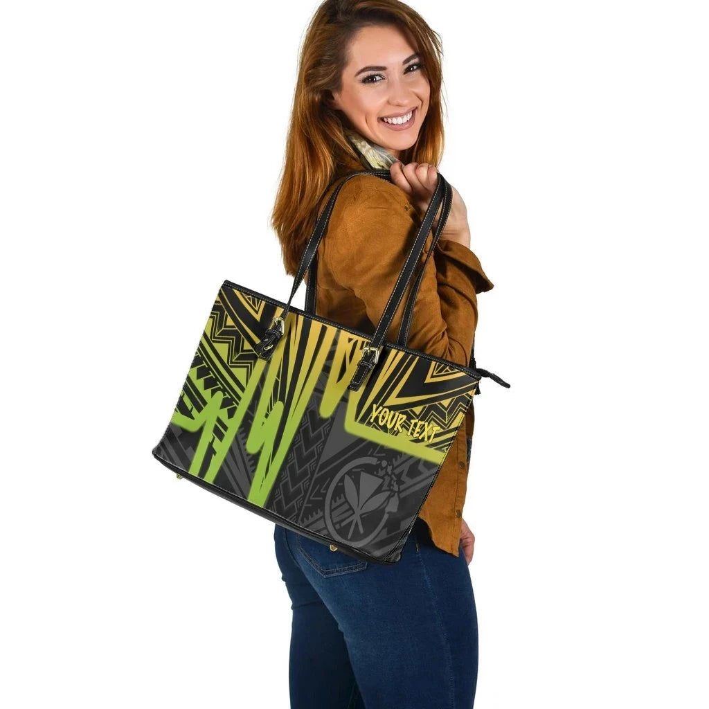 Hawaii Personalised Leather Tote Bags Kanaka Maoli With Polynesian Pattern In Heartbeat Style Reggea