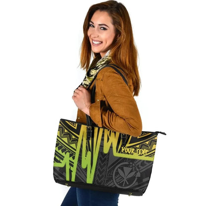 Hawaii Personalised Leather Tote Bags Kanaka Maoli With Polynesian Pattern In Heartbeat Style Reggea