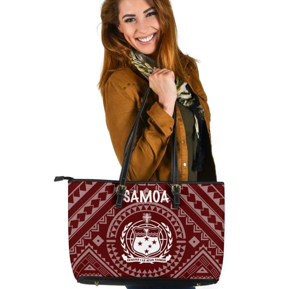 Samoa Leather Tote Bag Samoa Seal In Polynesian Tattoo Style Red