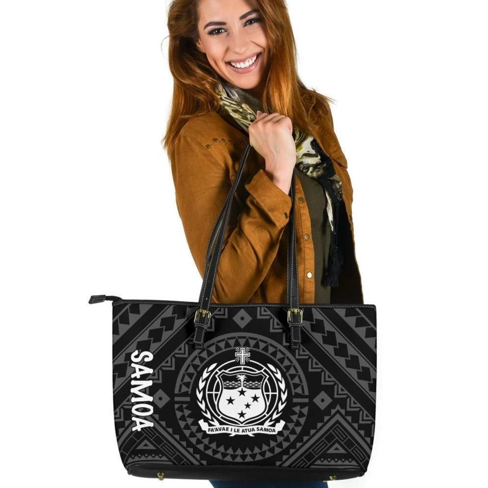Samoa Leather Tote Bag Samoa Seal In Polynesian Tattoo Style