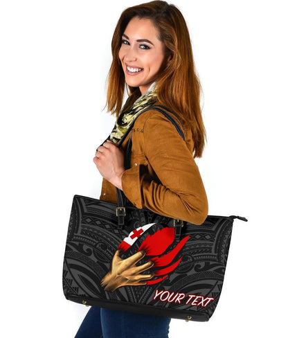 Tonga Personalised Leather Tote Bag Tongan Is Myself Black
