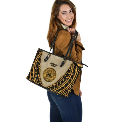 American Samoa Leather Tote Bag Polynesian Wild Style