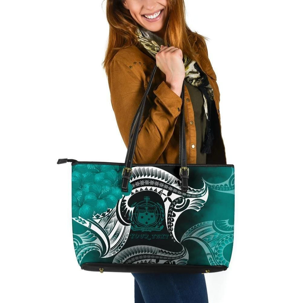 Samoa Custom Personalised Leather Tote Bag Samoa Seal Wave Style Green