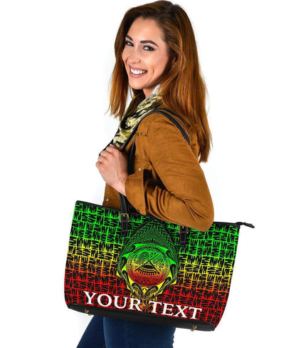 American Samoa Custom Personalised Leather Tote Bag As Seal Rocket Style Reggae