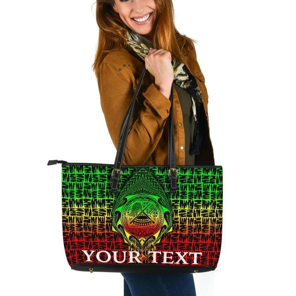 American Samoa Custom Personalised Leather Tote Bag As Seal Rocket Style Reggae