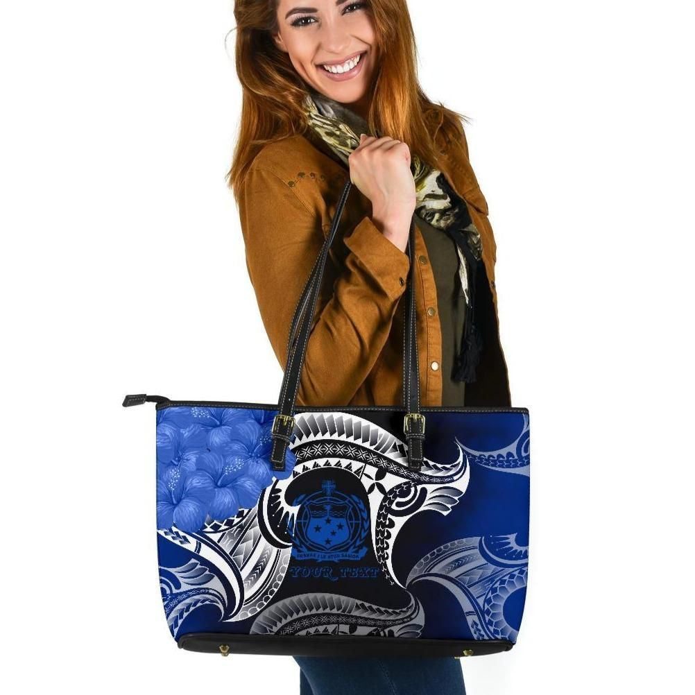 Samoa Custom Personalised Leather Tote Bag Samoa Seal Wave Style Blue
