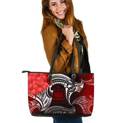 Samoa Custom Personalised Leather Tote Bag Samoa Seal Wave Style Red