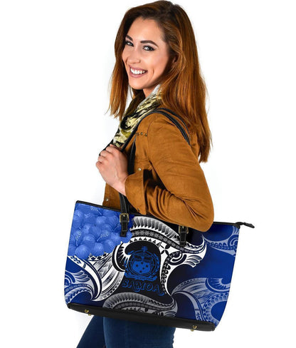 Samoa Leather Tote Bag Samoa Seal Wave Style Blue