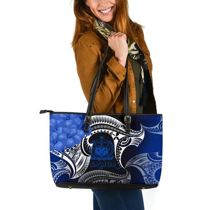 Samoa Leather Tote Bag Samoa Seal Wave Style Blue