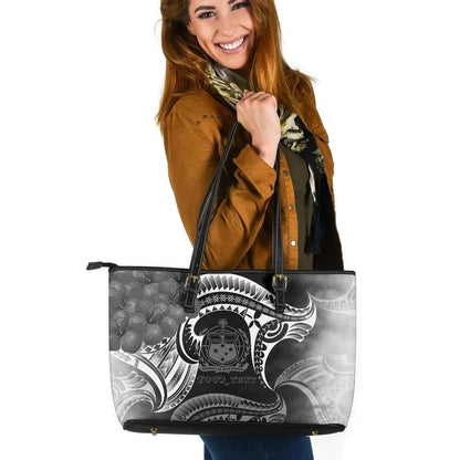 Samoa Custom Personalised Leather Tote Bag Samoa Seal Wave Style Black