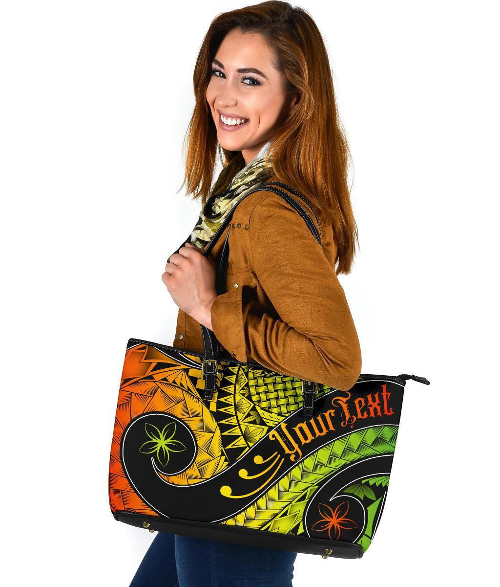 Hawaii Personalised Leather Tote Bag Hawaii Polynesian Decorative Patterns