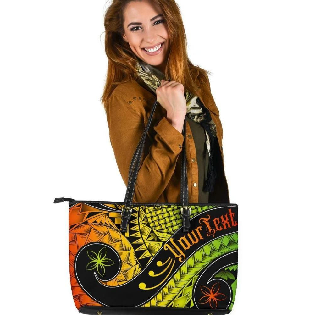 Hawaii Personalised Leather Tote Bag Hawaii Polynesian Decorative Patterns